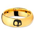 thumbnail image 2 of Tungsten Bony Skull Skeleton Head Band Ring 7mm Men Women Comfort Fit 18k Yellow Gold Dome Polished, 2 of 4