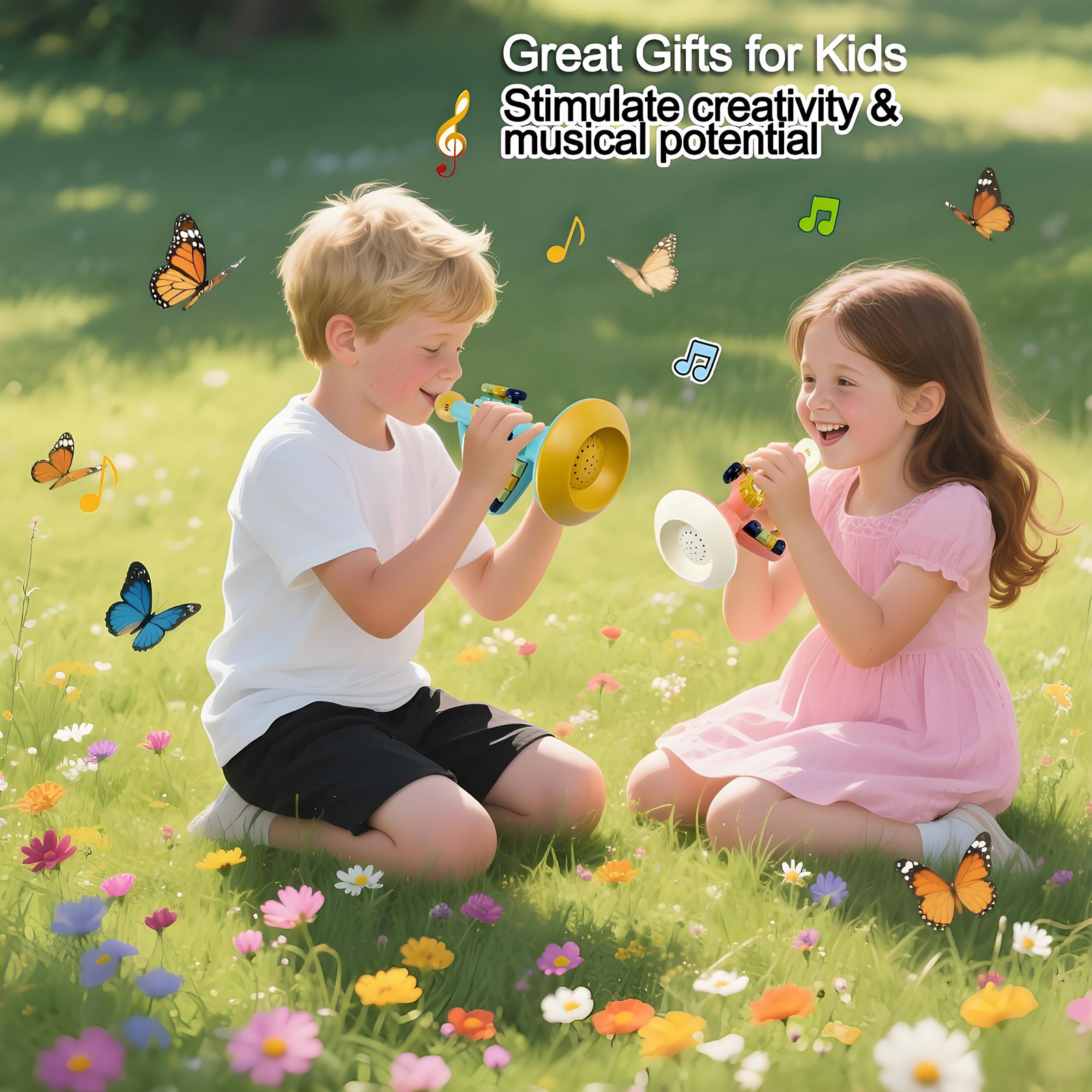 3PCS Toddler Musical Instruments Toy Set, Trumpet, Harmonica, Recorder Flute for Kids, Musical Toys for Children Boys Girls Ages 3+