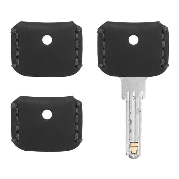 Uxcell Leather Key Covers Caps [3Pcs] - Key Toppers Identifiers Head Sleeves - [Black] Keys Tags Protectors