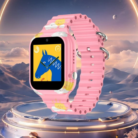 Nkmbld Portable Wristwatches LED Screen Watch with Printed Strap Large Positioning and Alarm Clock and Pedometer for Boys and Girls, Pink