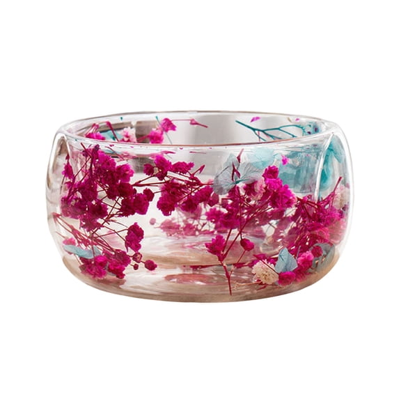 Ruanlalo 300ml Glass Bowl Double Walled Borosilicate Glass Bowl with Dried Flowers Artistic Decorative Soup Dessert Serving Bowl