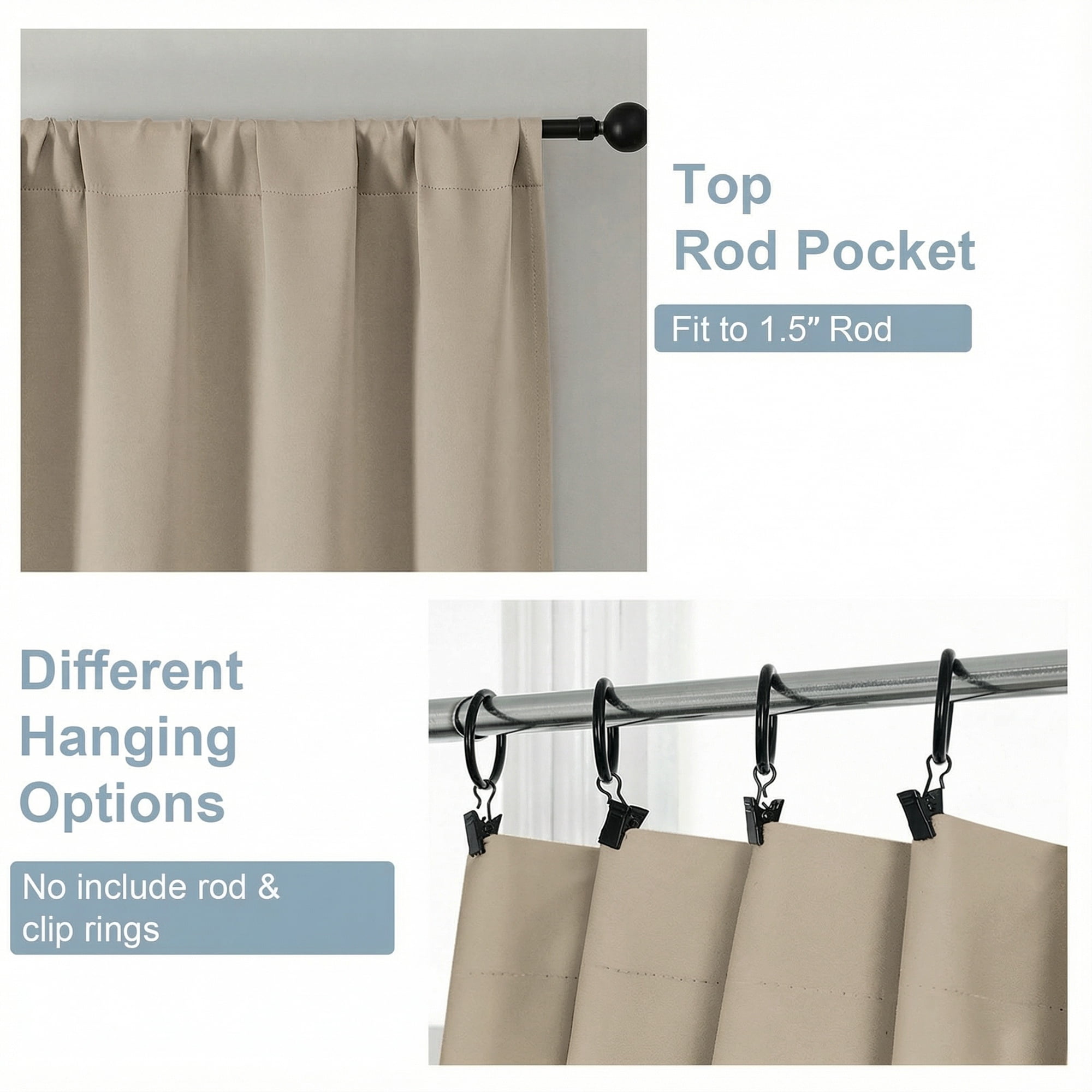 OVZME Blackout Curtains 96 Inch Long 2 Panels - Beige Solid Thermal Drapes for Bedroom Living Room, Rod Pocket Room Darkening Window Treatment, Each 40"W x 96"L, Biscotti Beige