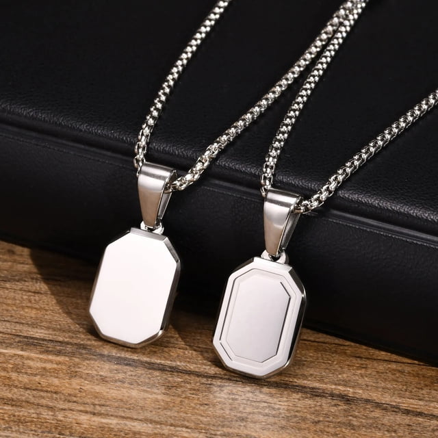 Collares geométricos con inicial personalizada para hombres, colgante rectangular cuadrado de acero inoxidable, impermeable, Collar con letras de A-Z, regalos para él