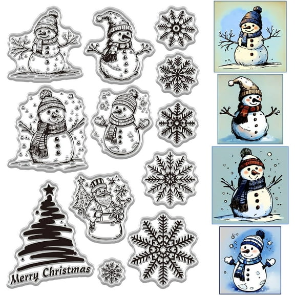 Merry Christmas Snowman Rubber Clear Stamp