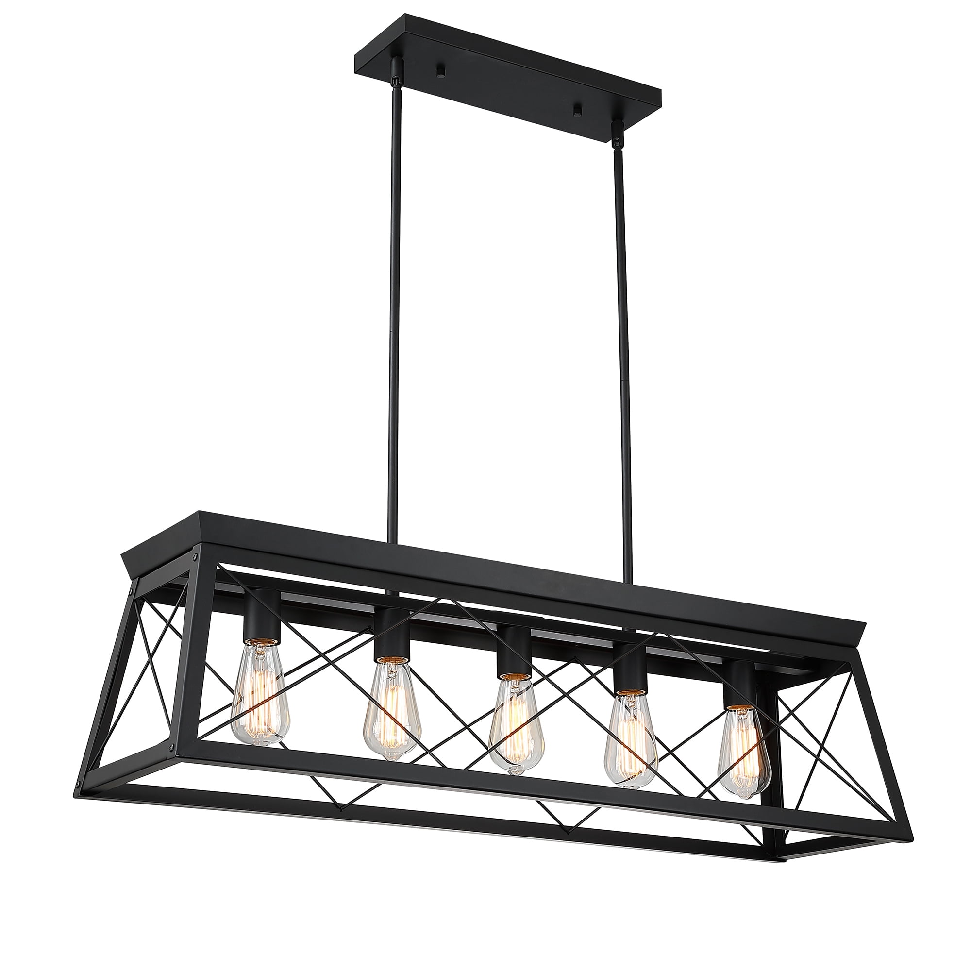 5Light Rectangle Farmhouse Matte Black Chandelier Industrial Pendant
