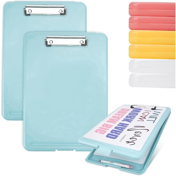 2 Pack Clipboards with Storage, High Capacity Nursing Clip Boards 8.5x11 with Pen Holder, Plastic Folder Size 13.4" x 9.4"(Blue)