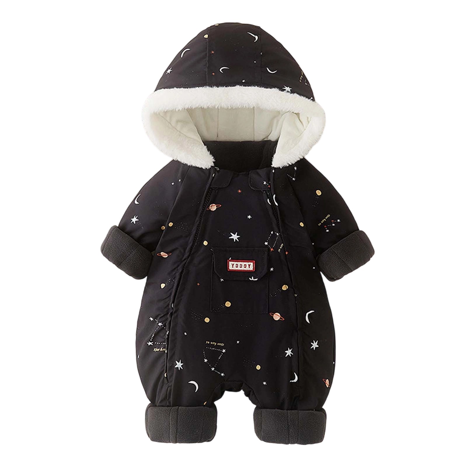 CAIVO Winter Thermal Baby Boys Romper Jumpsuit Warm Windproof Outdoor All Day Comfort Onesie Lovely Bodysuits Long Sleeve Hood One-Pieces