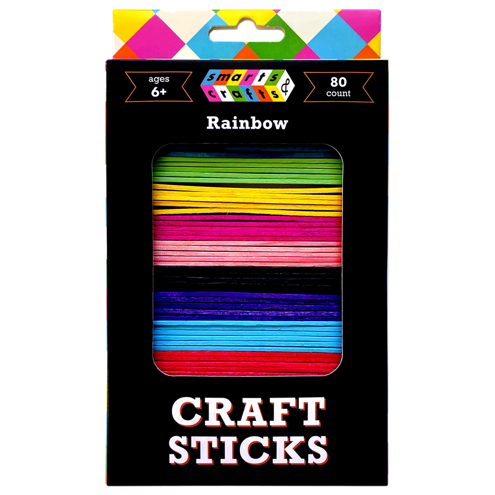 Smarts & Crafts Multi-Color Wood Craft Sticks, 80 Count