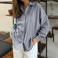 thumbnail image 2 of XFLWAM Long Sleeve Button Down Shirts for Womens Cotton Striped Print Oversized Shackets Collared Office Work Blouses Tops, 2 of 6