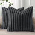 thumbnail image 1 of Chenchen Faux Fur Plush Throw Pillow Covers 18x18 Set of 2, Luxury Soft Fluffy Striped Decorative Pillow Covers for Sofa, Couch, Living Room, Dark Grey, 1 of 1