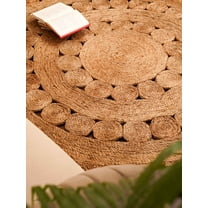 HAND WOVEN JUTE ECO-FRIENDLY AREA RUGS - 4'x4', Round Shape, Beige Color, Oriental Pattern, High Pile, Natural Fiber, Outdoor Indoor Handmade Area Rugs for Living Room, Bed Room (J00004)