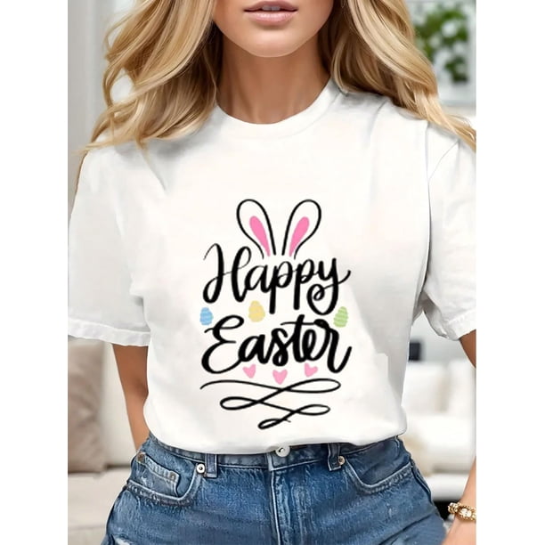 Camisetas con estampado de Feliz Pascua, de algodón suave, elegantes, informales, de manga corta y cuello redondo, para adultos, hombres, mujeres, adolescentes, jóvenes y tiempo libre.