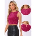 thumbnail image 2 of DARING DIVA Women's Sparkle Glitter Sleeveless Club Crop Tank Top L Rose Red, 2 of 6