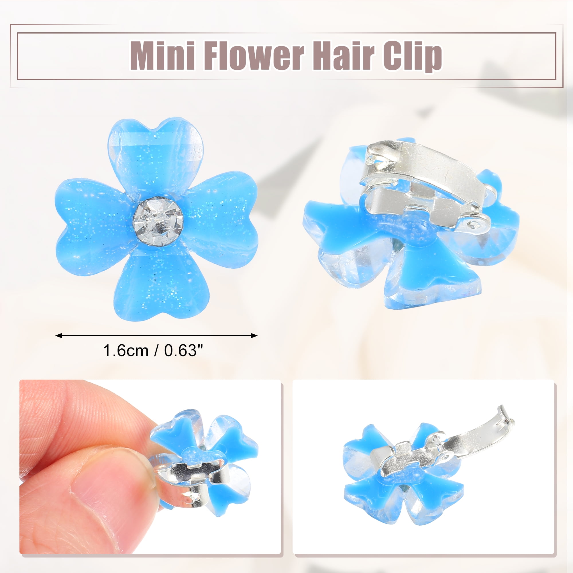 Unique Bargains 20Pcs Small Flower Rhinestone Hair Clips Pink White Blue Purple