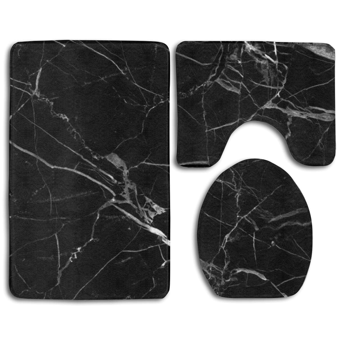 CHAPLLE Black Marble Texture 3 Piece Bathroom Rugs Set Bath Rug Contour