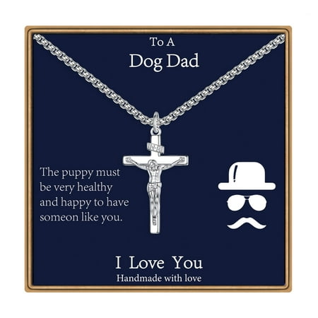 TINGN Gifts for Men Stainless Steel Jesus Cross Pendant Box Chain Necklace Fathers Day Christmas Gifts for Dad Grandpa Stepdad Husband Boyfriend