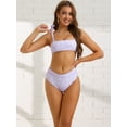 thumbnail image 4 of DARING DIVA Tie Shoulder Leopard Print Bandeau Bathing Suits L Light Purple, 4 of 6