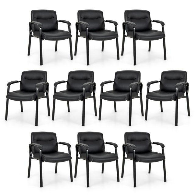 Gymax Ensemble de 10 Chaises de Salle d'Attente Sans Roues avec Accoudoirs Rembourrés pour Réunion