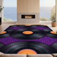 thumbnail image 2 of Design&I 8'x10' Washable Area Rug Cd Record Music Retro Groovy Swirl Border Tapete Redondo Wet Vinyl Refined for King Size Bedroom, Under Bed, Sleek Flatweave Pet Friendly, 2 of 7