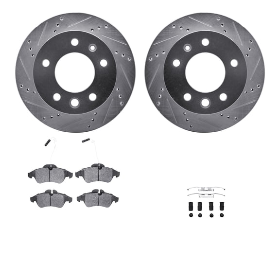 Dynamic Friction Company Front Brake Rotors-Drilled and Slotted-Silver with 5000 Advanced Brake Pads includes Hardware 7512-40035