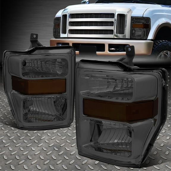 NUVISION for 08-10 Ford F250 F350 Super Duty Smoked Lens Amber Corner Headlight Lamps