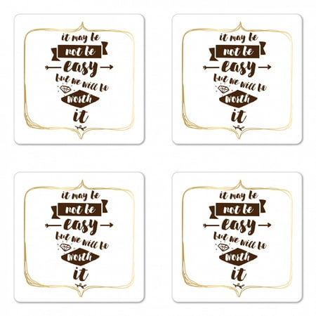 

Saying Coaster Set of 4 Wedding Proposal Inspired Sentence with Hand Lettering and Diamond Shapes Square Hardboard Gloss Coasters Standard Size Brown Beige and White by Ambesonne