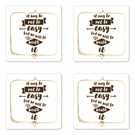 

Saying Coaster Set of 4 Wedding Proposal Inspired Sentence with Hand Lettering and Diamond Shapes Square Hardboard Gloss Coasters Standard Size Brown Beige and White by Ambesonne