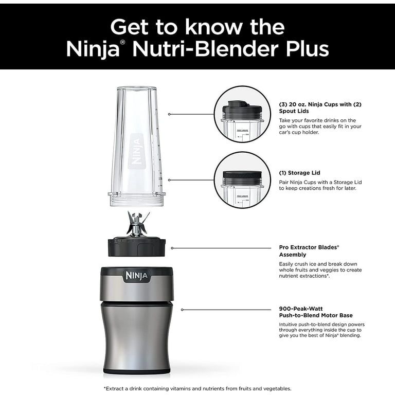 BN301 Nutri-Blender Plus Compact Personal Blender, 900-Peak-Watt Motor,  Silver 