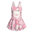 thumbnail image 4 of Uourmeti Cartoon Pig & Floral Print Skirted One-Piece Swimsuit for Girls - Soft Stretchy Quick Dry Swim Dress for Beach & Pool Vacations, 4 of 8
