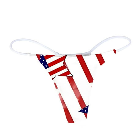 

KaLI_store Womens Underwear Women s Thongs Independence Day T Back Low Waist See Through Panties Cotton Seamless Lace Thongs for Women Red L