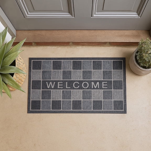 Evideco Welcome Rubber Door Mat 30x17 Inches - Heavy Duty Outdoor Mat with Non-Slip Backing - Easy to Clean, Weather Resistant Front Door Rug for Porch, Patio, Balcony