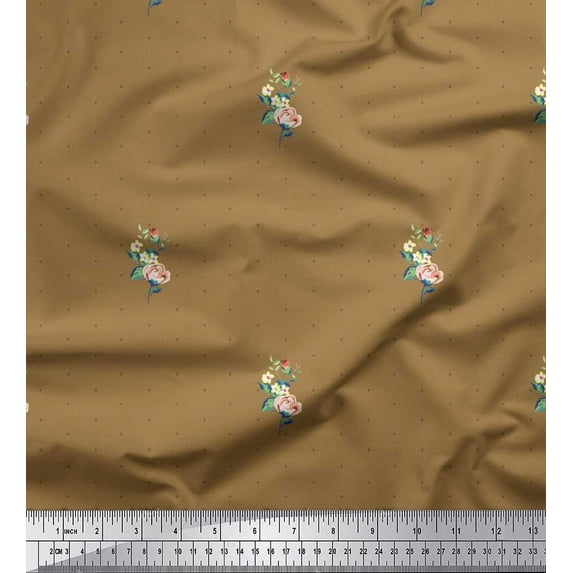 Soimoi Poly Georgette Fabric Dot,Leaves & Peony Floral Fabric Prints By Yard 42 Inch Wide