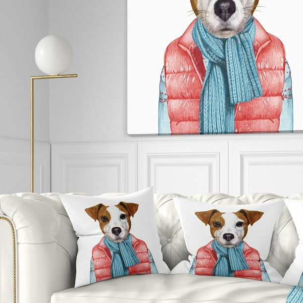 Designart Funny Jack Russell in Formal Suit - Animal Throw Pillow - 16x16 -  