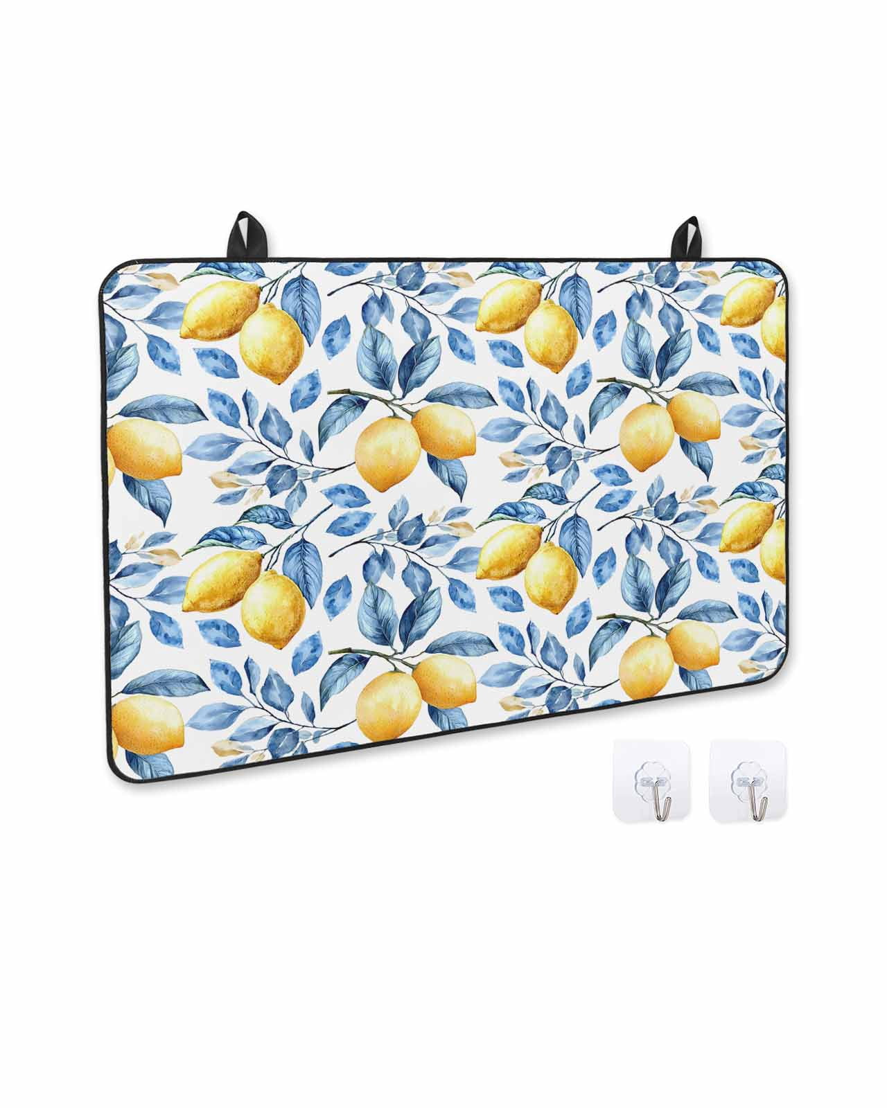 nqOlkjepod Large Induction Cooktop Protector Mat 24"x21", Lemon Leaf Stove Top Covers for Electric Stove, Yellow Fruit Blue Botanical Plant Summer Stove Burner Cover Mats, Glass Top Stove Cover