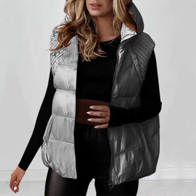 Blusa de punto con capucha y retazos sin mangas para mujer, informal, de manga larga y sin capucha