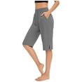 thumbnail image 2 of BXINGOHAI Women's Bermuda Long Shorts with Pockets High Waisted Stretch Knee Length Shorts for Women Summer Walking Blue L, 2 of 7