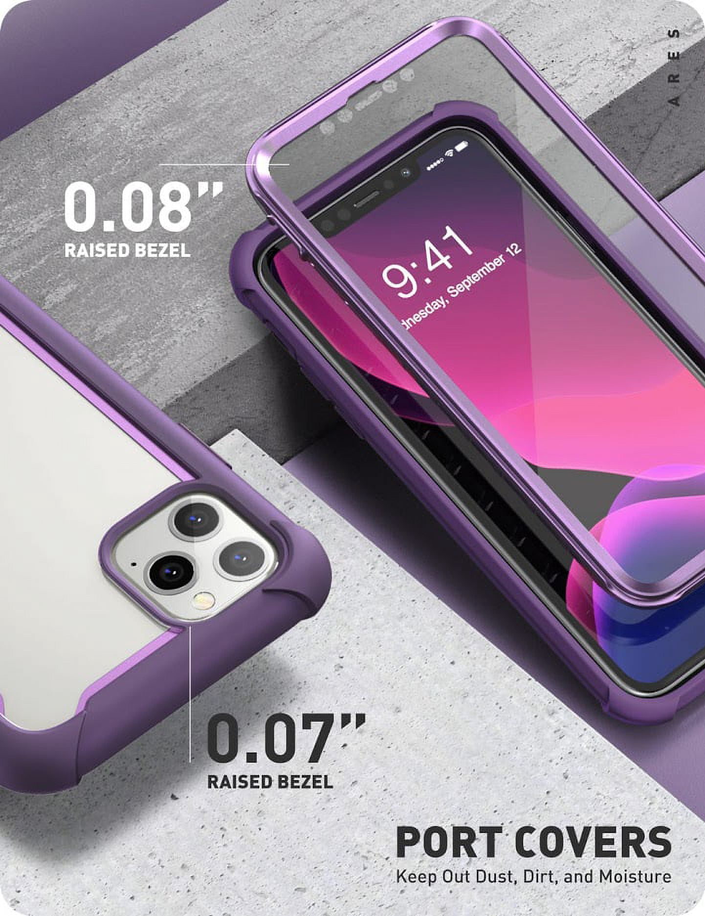 i-Blason Ares Case for iPhone 11 Pro Max 2019 Release, Dual Layer Rugged Clear Bumper Case with Built-in Screen Protector (Purple)