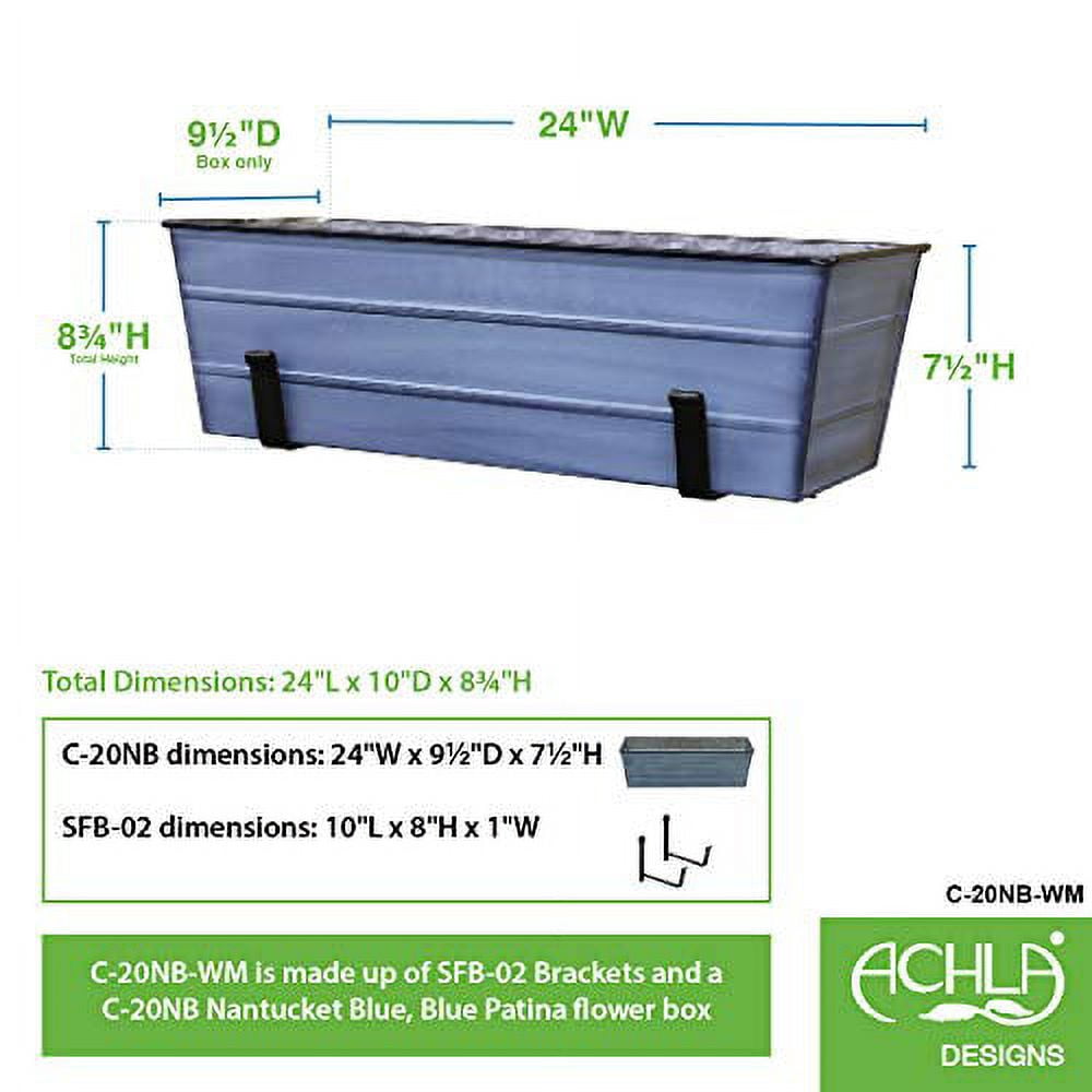 Achla C-20NB-WM Flower Box with Wall Brackets, Blue - Medium