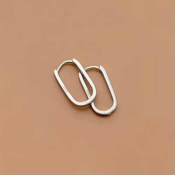 EOEMY 925 Sterling Silver Plain Oval Shaped Huggie Hoop Hinged Earrings A4074-Silver