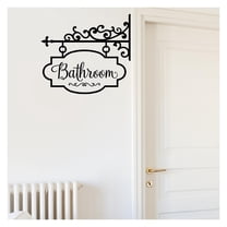 Bathroom Hang Sign Vinyl Lettering Wall Decal Sticker Bathroom Door Decals - Size: LEFT HANG 16"H x 19"L - Color: Black