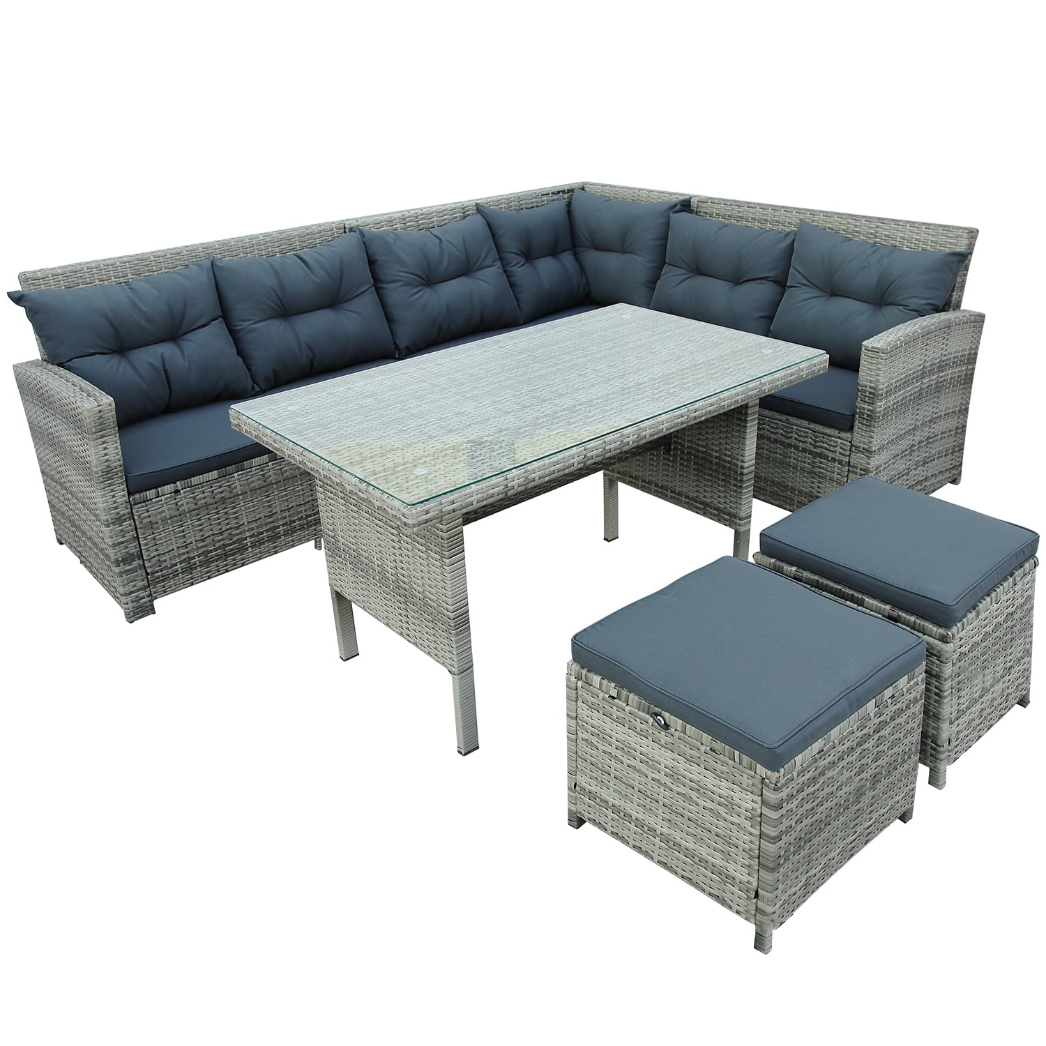 Modular Outdoor Sectional Patio Conversation Set, SEGMART 6 Piece Rattan Sofa Furniture with 2 