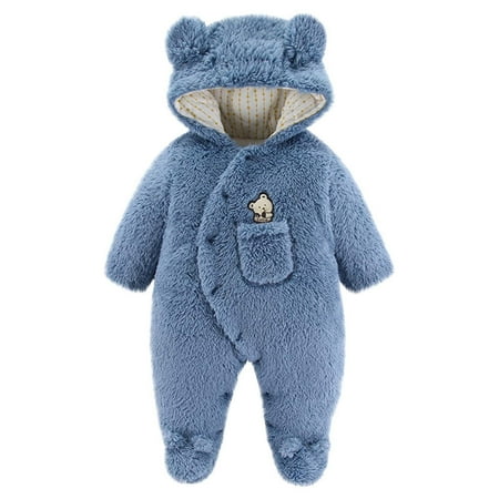 

Stamzod Cute Little Bear Baby Romper Clearance Infant Girl Jumpsuit Comfortable Warm Hooded Kids Boys Romper Baby Crawling Clothes Blue 0-3 Months