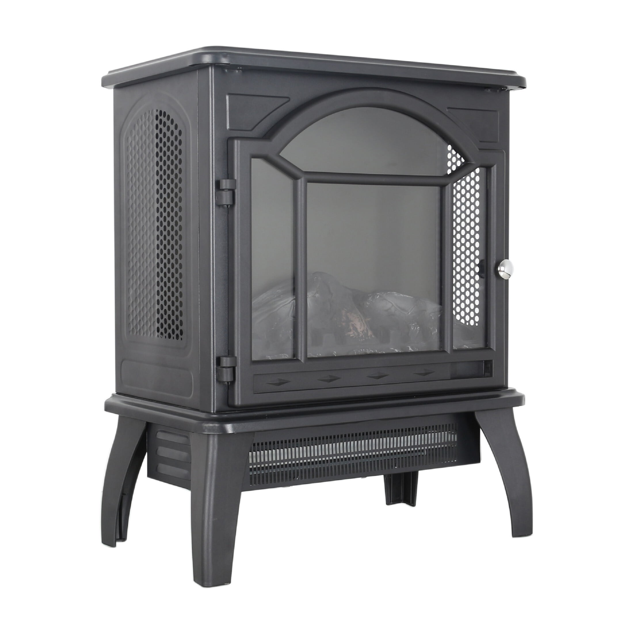 DEALTOPS 17.52'' Electric Fireplace Heater Stove, Realistic Adjustable Flame Effect Stove, Antique Black