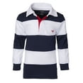 thumbnail image 1 of Boys Cotton Striped Long Sleeve Polo Rugby Shirt - White - Size 16, 1 of 3