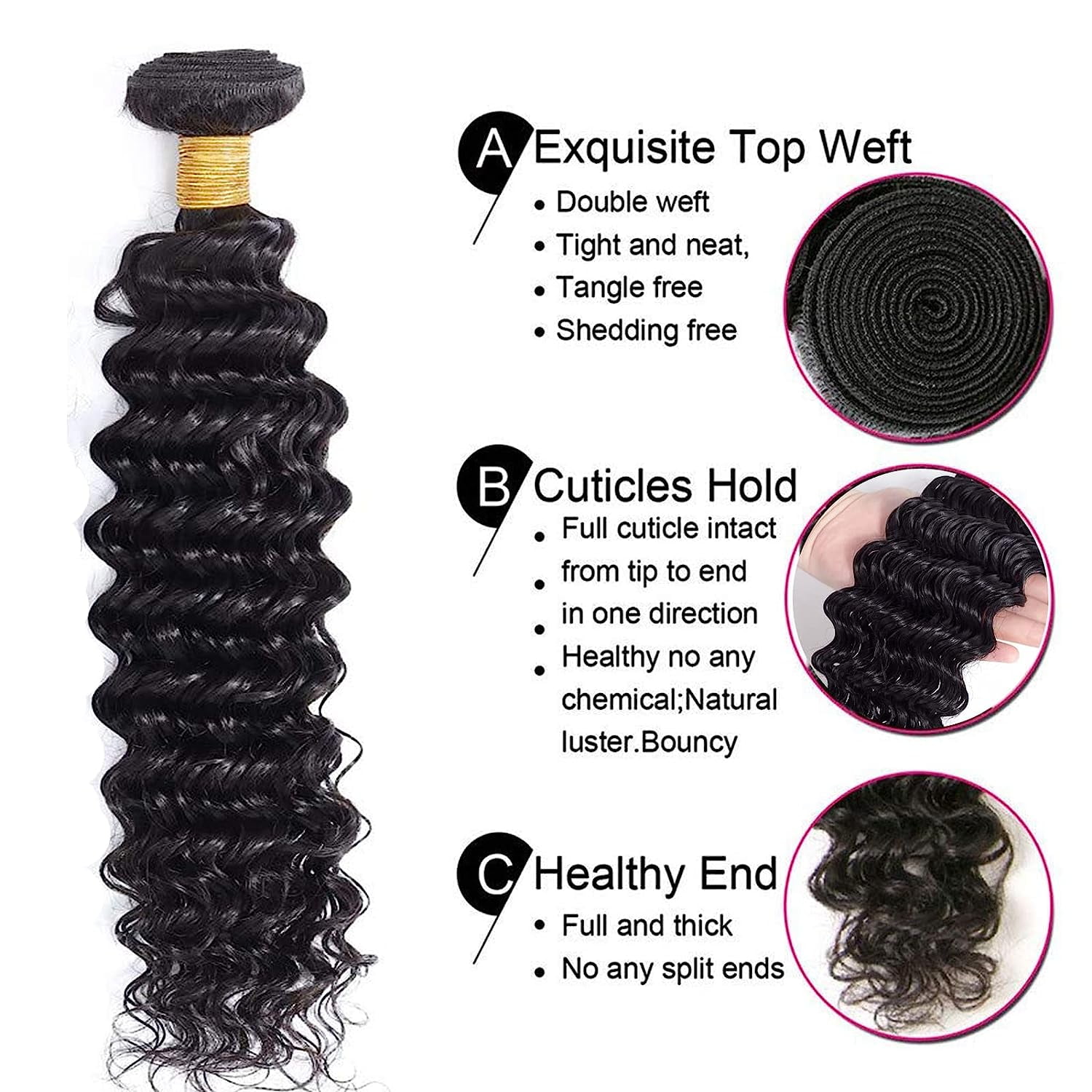 Deep Wave Bundles Human Hair 22 24 26 Inch Brazilian 100% Unprocessed Virgin Human Hair Double Weft Deep Curly Weave Natural Black