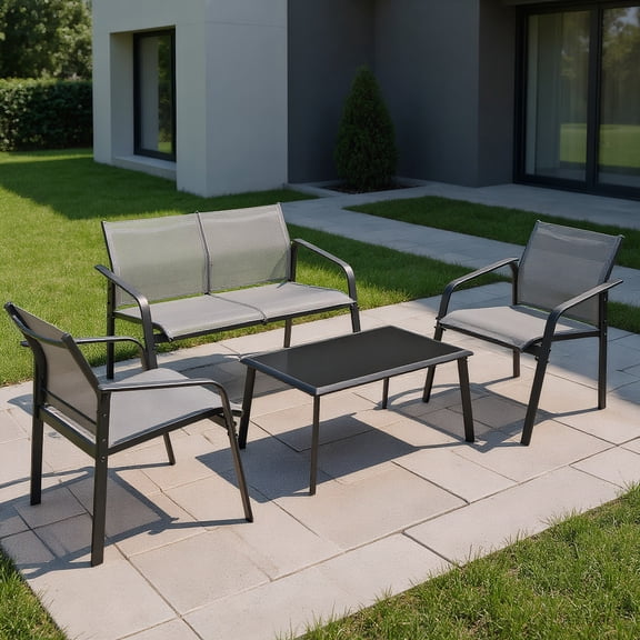 Aimee Lii 4 Pieces Patio Furniture Set with Glass Table Deck, Patio Conversation Sets for Backyard and Poolside, Gray