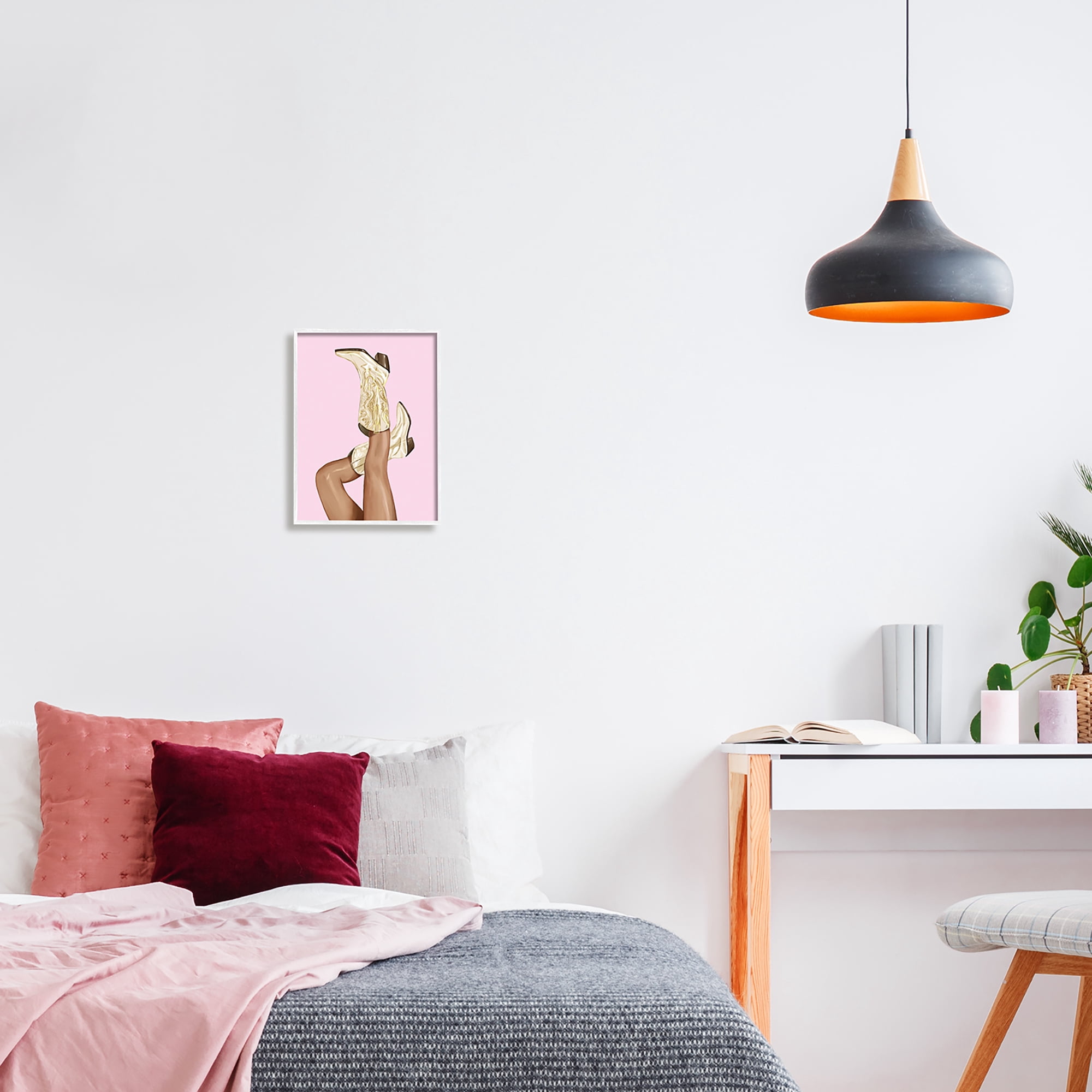 Stupell Pink Country Cowgirl Boots Beauty & Fashion Painting White Framed Art Print Wall Art