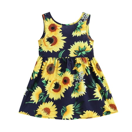 

Girls Dresses Summer 1-6Y Toddler Baby Kids Sleeveless Printed Sunflower Skirt Princess Clothes Formal Dress