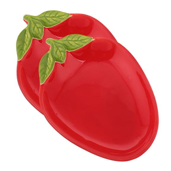 ibasenice Set of 2 Red Ceramic Strawberry Dessert Plates Cute Fruit Shaped Dishes for Home Kitchen Serving