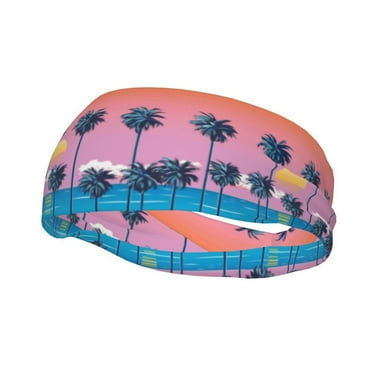 Easygdp Beach with Palm Trees Sports Headband Non Slip Headband Unisex for Head Circumference 19.6 - 22.4 inch